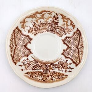 Alfred Meakin Fair Winds White Brown 5" Plate New York Harbor 1830 Staffordshire